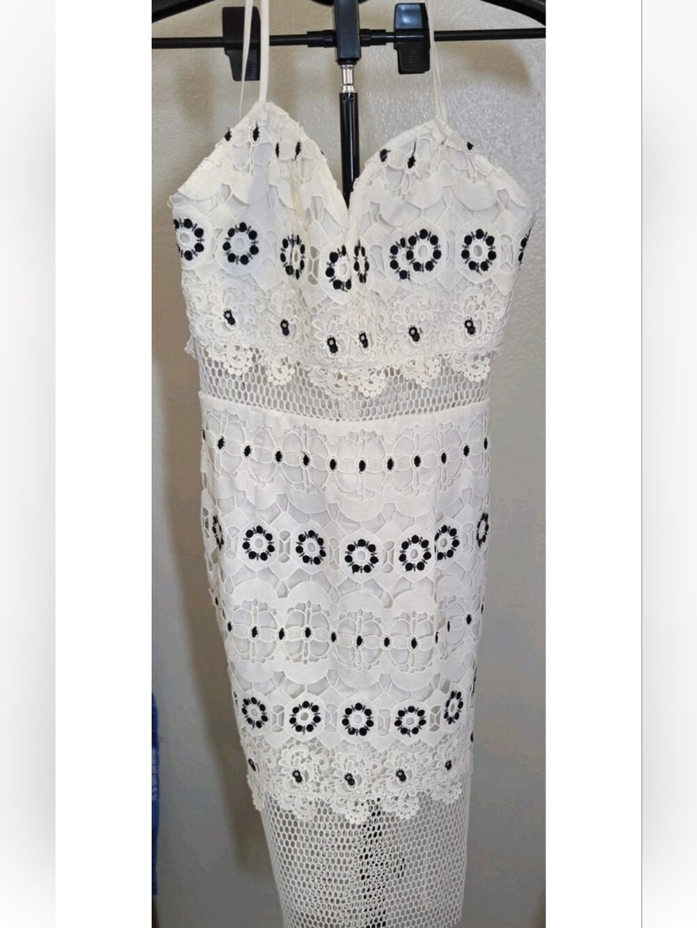 Lovers + Frievers + Friends White Crochet Midi Dress with Black Floral Accents